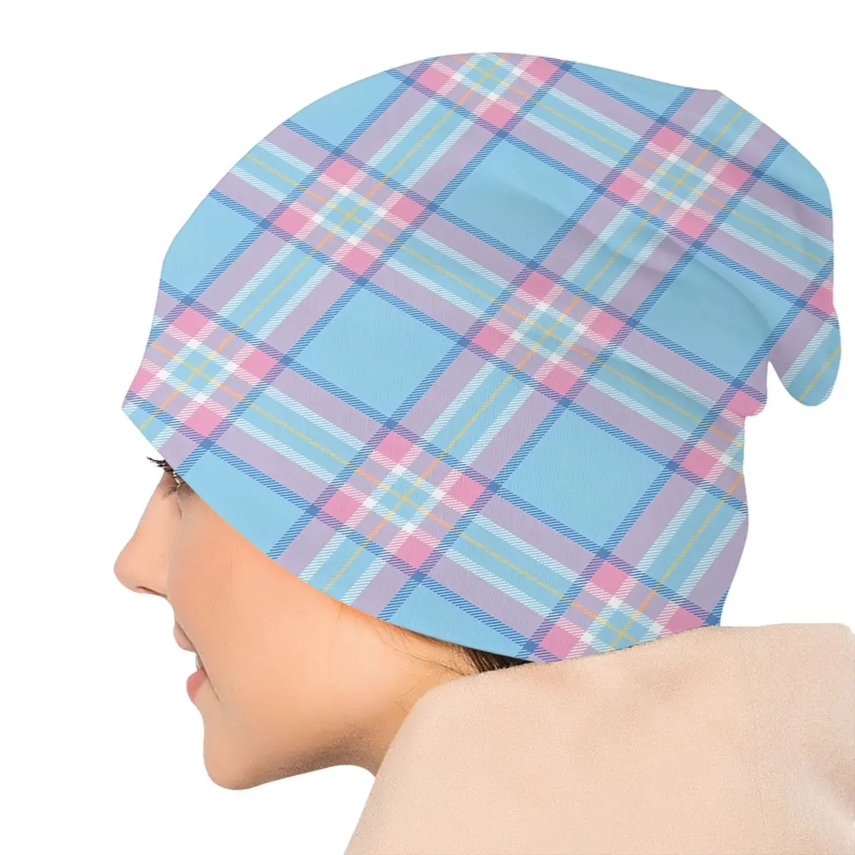 Custom Gamma Phi Delta Blue & Pink Plaid Bonnet Hats Knit Hat For Men Women Autumn Winter Warm Skullies Beanies Caps - view 5