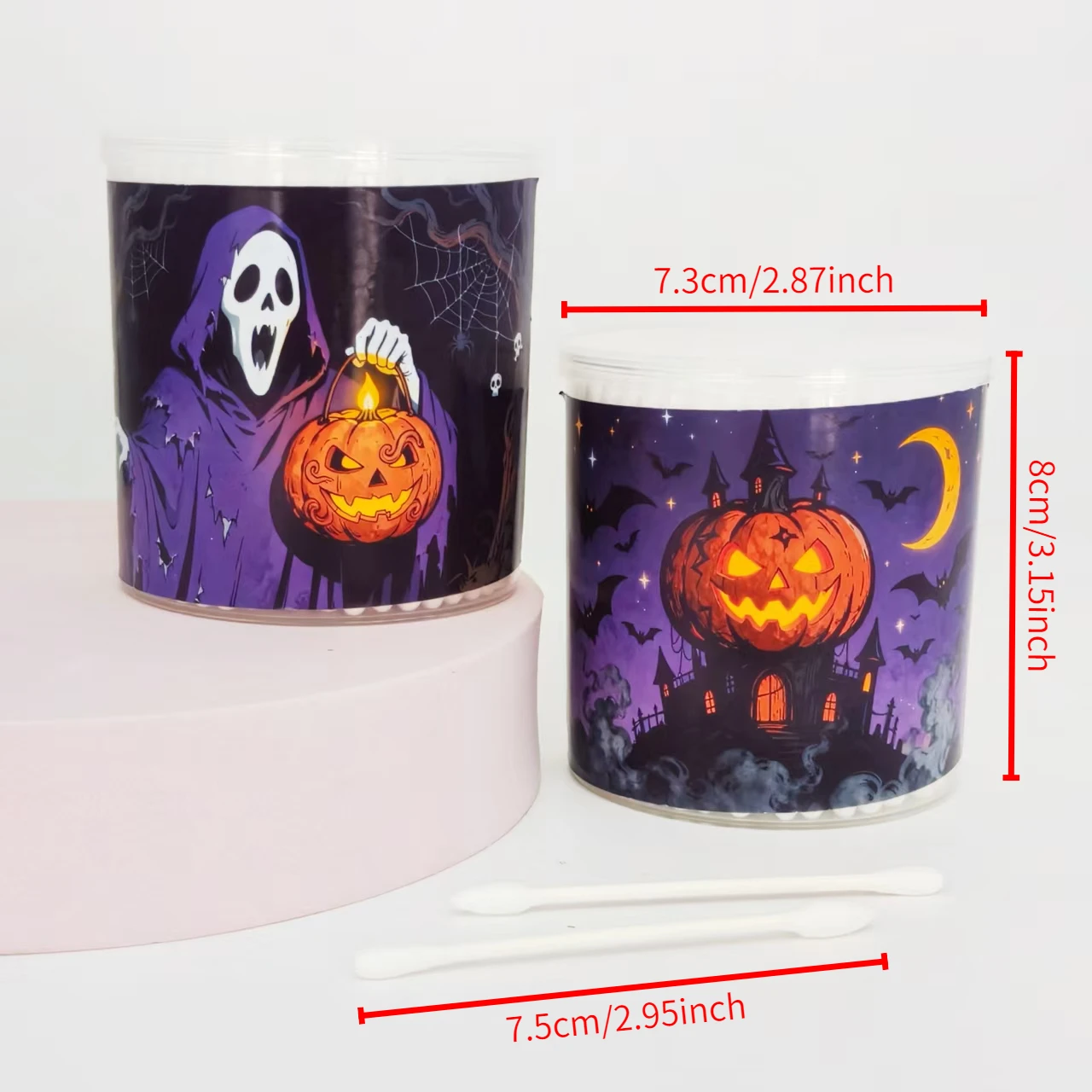 600 Stück/800 Stück Vampir Kürbis Muster Wattestäbchen Zylinder Box Halloween Serie Urlaub Wattestäbchen