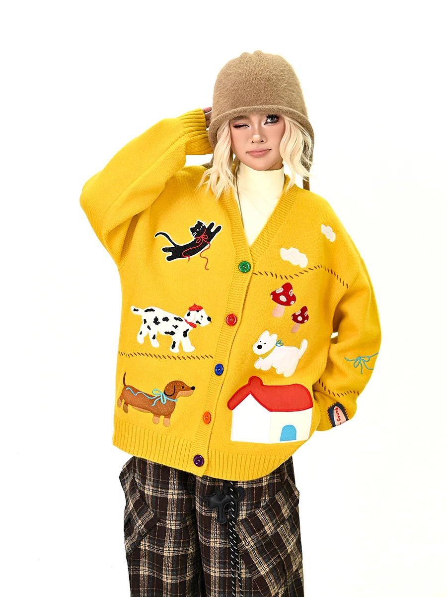 

Вязаный кардиган с вышивкой на пуговицах, свободный крой, женский, модный уличный стиль, зимняя новинка, бренд PMFIVEE