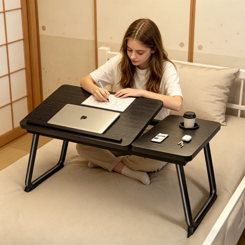 

Регулируемый складной столик для работы и учебы в постели с подстаканником, вентилируемой конструкцией для предотвращения перегрева