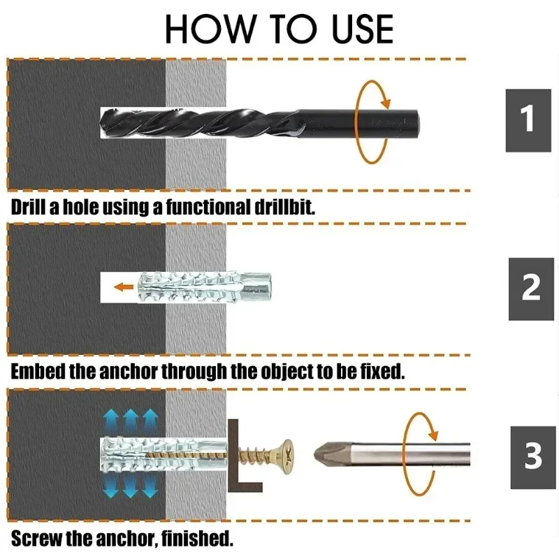 50/10sets Metal Serrated Expansion Tube Self Tapping Screws Pipe Drilling Plug for Concrete Wall Anchors Fasteners Bolt Kits view 3