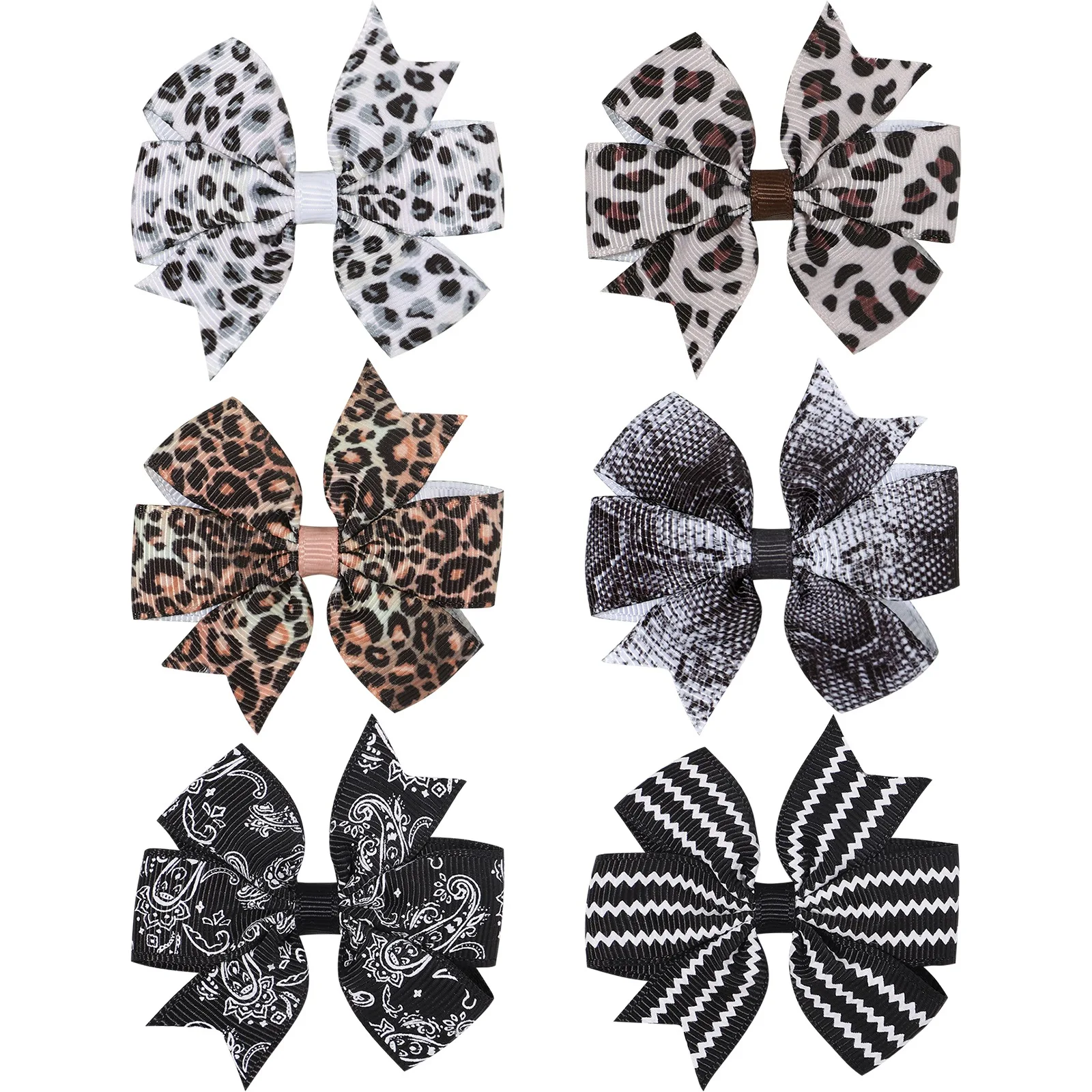 

Wholesale 2.5'' Leopard Striped Print Bows Hair Clips For Kids Girls Classic Six Ears Bowknot Hairpins Headwear Hair Accessories