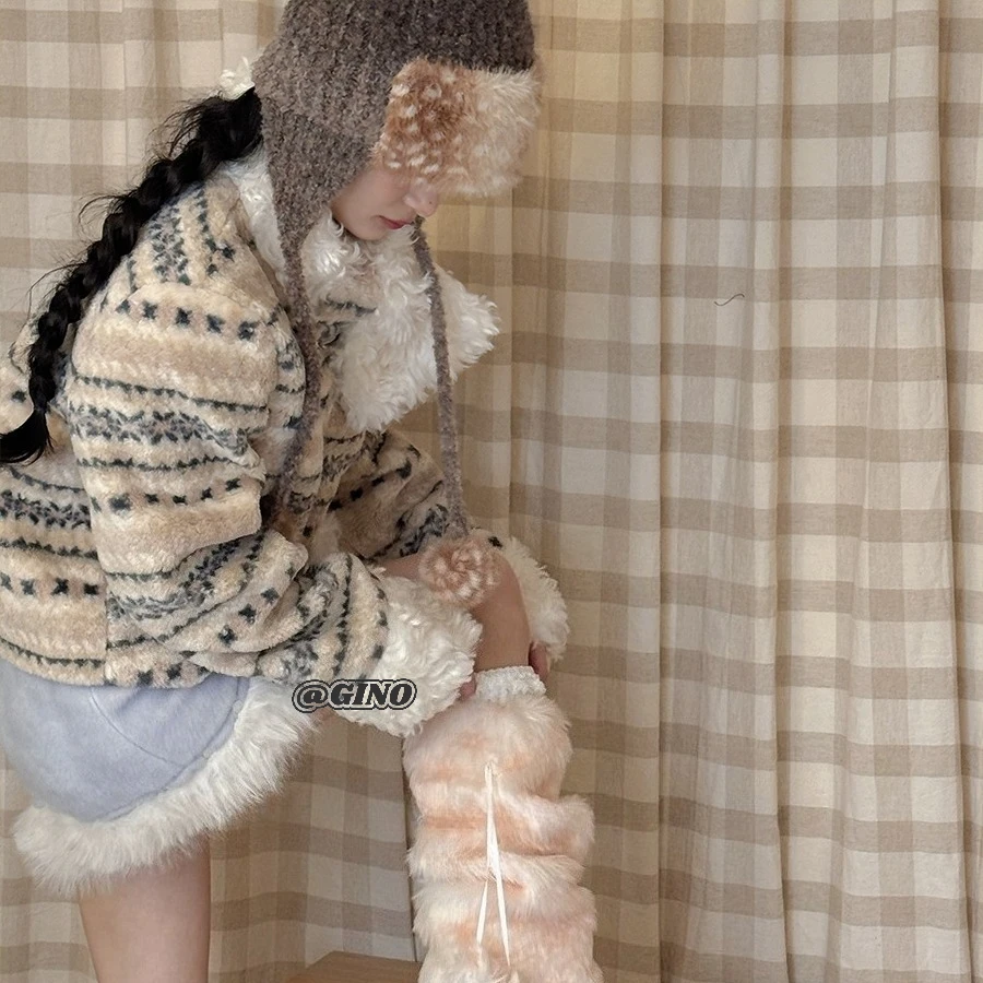 خمر الغزلان فتاة سميكة تدفئة الساق قبعة الجوارب مجموعة الشتاء الحلو الغزلان سلسلة الجوارب الدافئة لطيف JK فتاة نمط موضة تدفئة الساق #2