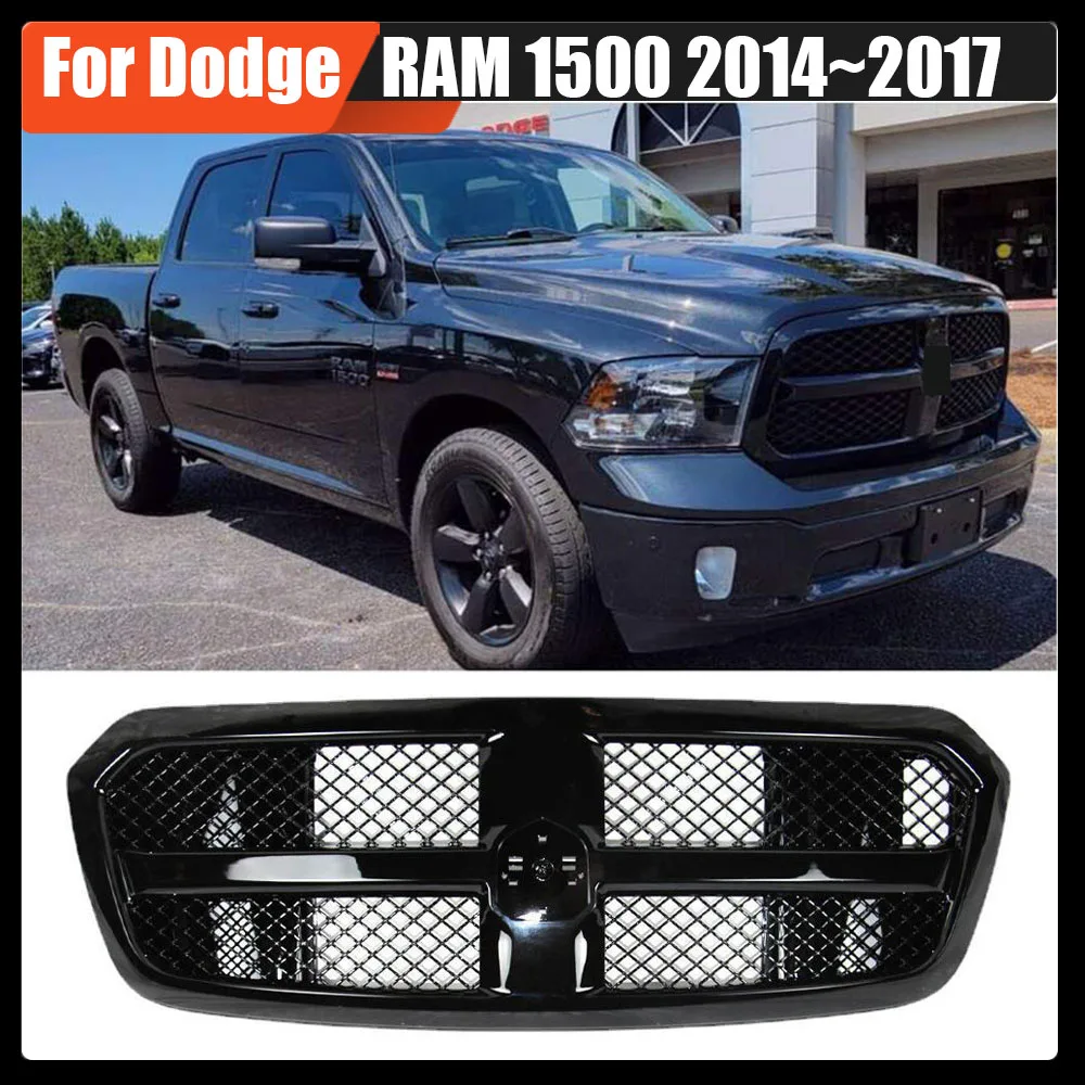 Racing Grills Decoration Car Front Grid Racing Grills ABS Gloss Black Bumper Grille For Dodge RAM 1500 2014~2017