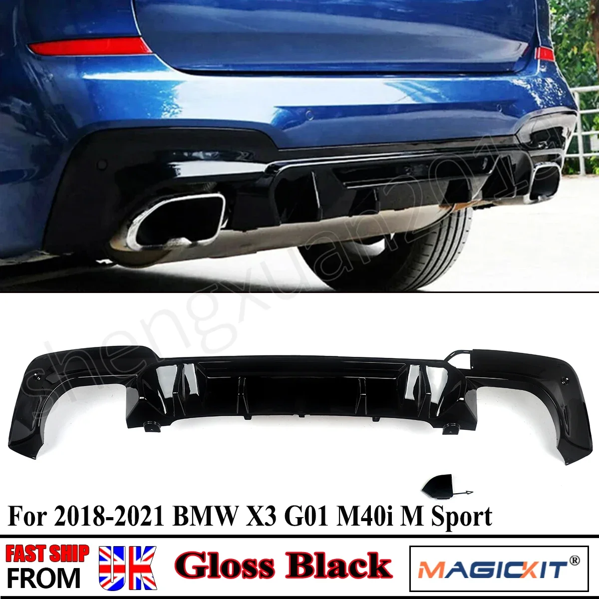 For 2018-2021 BMW G01 X3 M40i M-Sport Rear Diffuser Bumper Lip Gloss Black