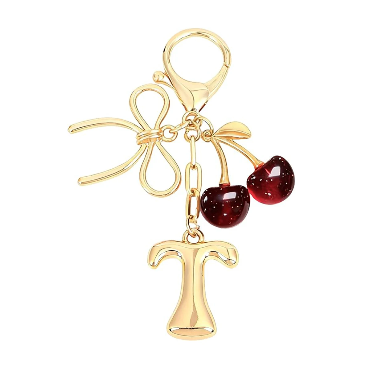 Bubble Initial Schlüsselanhänger mit Schleife & Kirsche - Goldene Buchstaben-Taschenanhänger für Frauen, Niedliche Handtaschen-Accessoires – Detail 13
