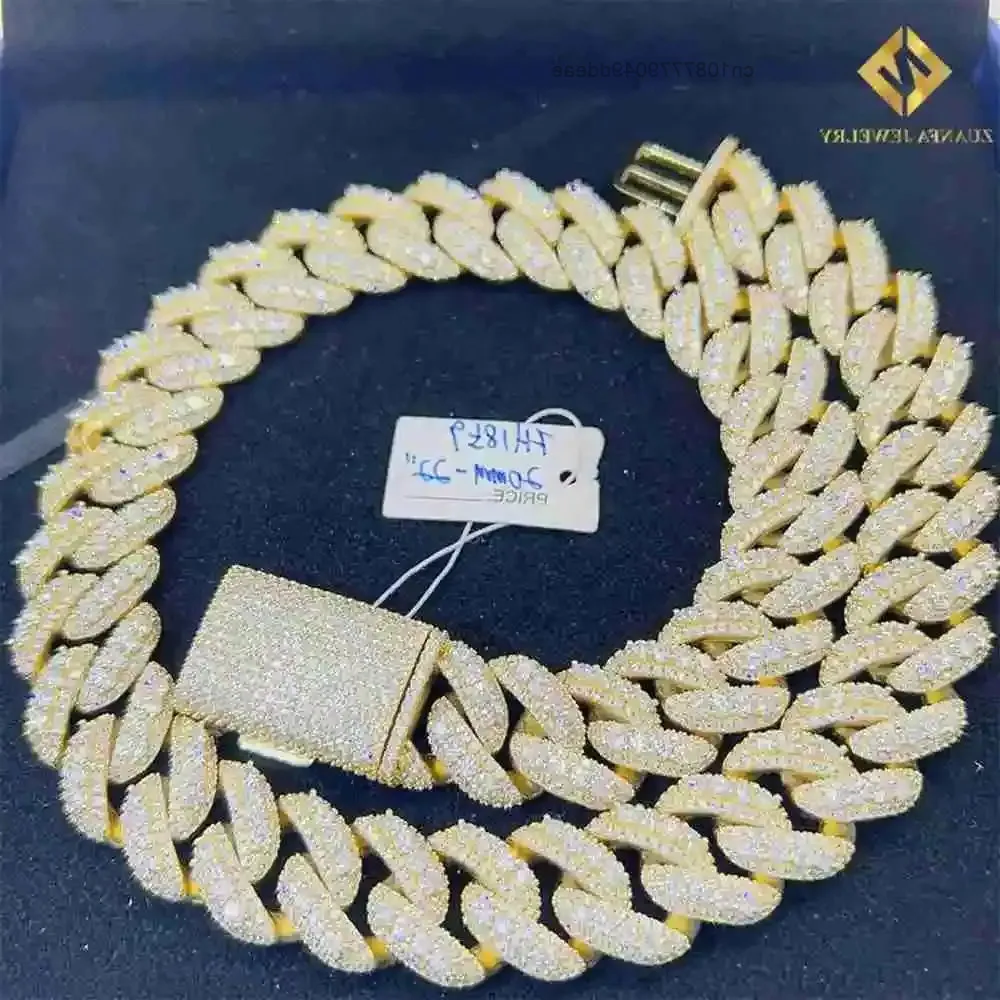 

Iced Out 20 мм Серебряная цепочка 925 Vvs Муассанит Кубинская цепочка звеньев