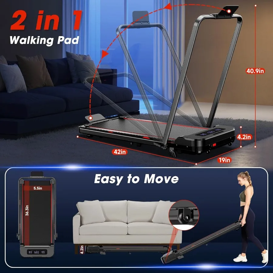 جهاز مشي محمول تحت المكتب للمكتب المنزلي واللياقة البدنية: آلة المشي والجري 2 في 1 مع مائل قابلة للتعديل تدعم الأعلى #3
