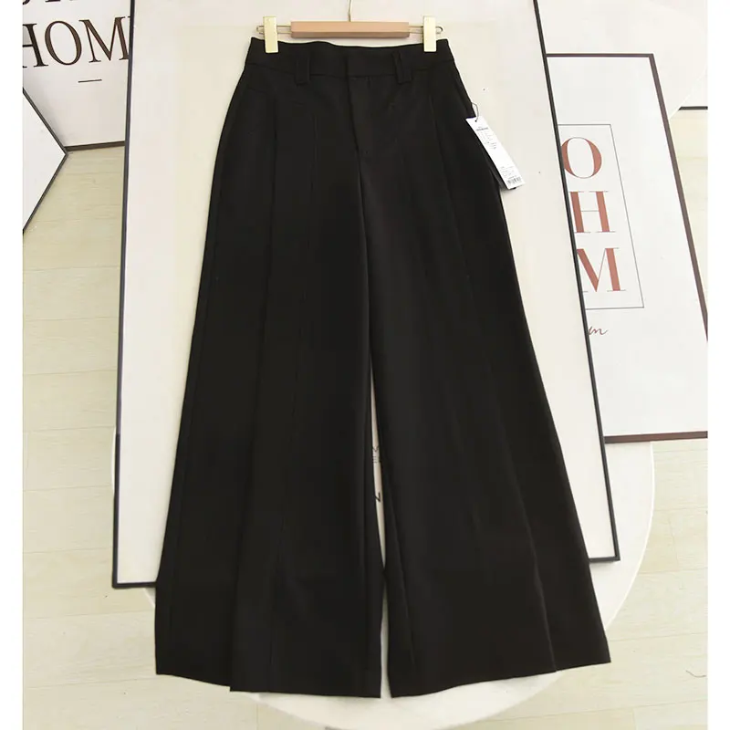 

Ele High Waist Draped West Pants Commute Sle Straight Leg Bla Casual Trousers for Women Autumn New Arrival