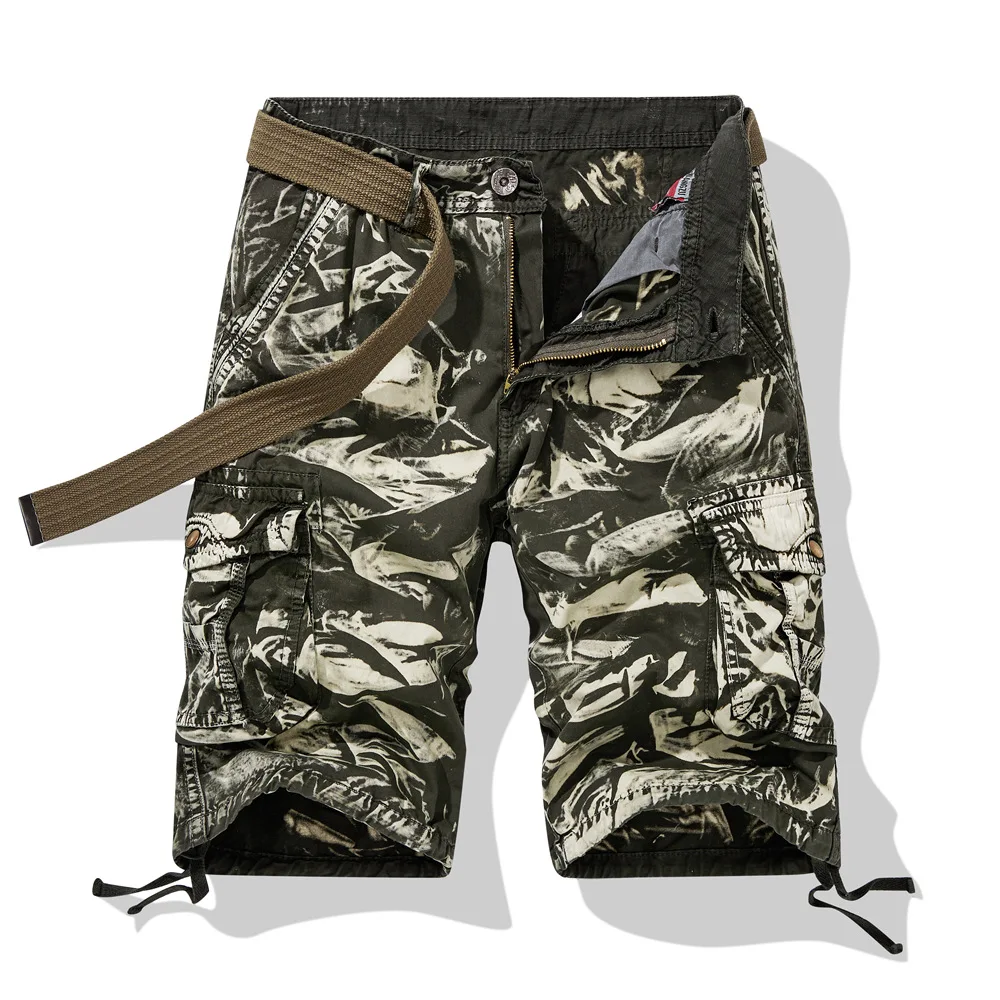 Male Cargo Pants Knee Shorts Classic Summer Shorts Multiple Pockets Large Size Cotton Half Pants