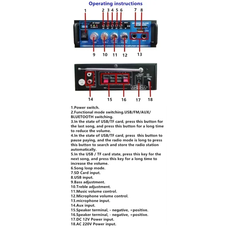 Sound Amplifier Theater Audio Sound System Professional AMP 800W Digital Bluetooth Home Amplifier HIFI Stereo Subwoofer EU Plug