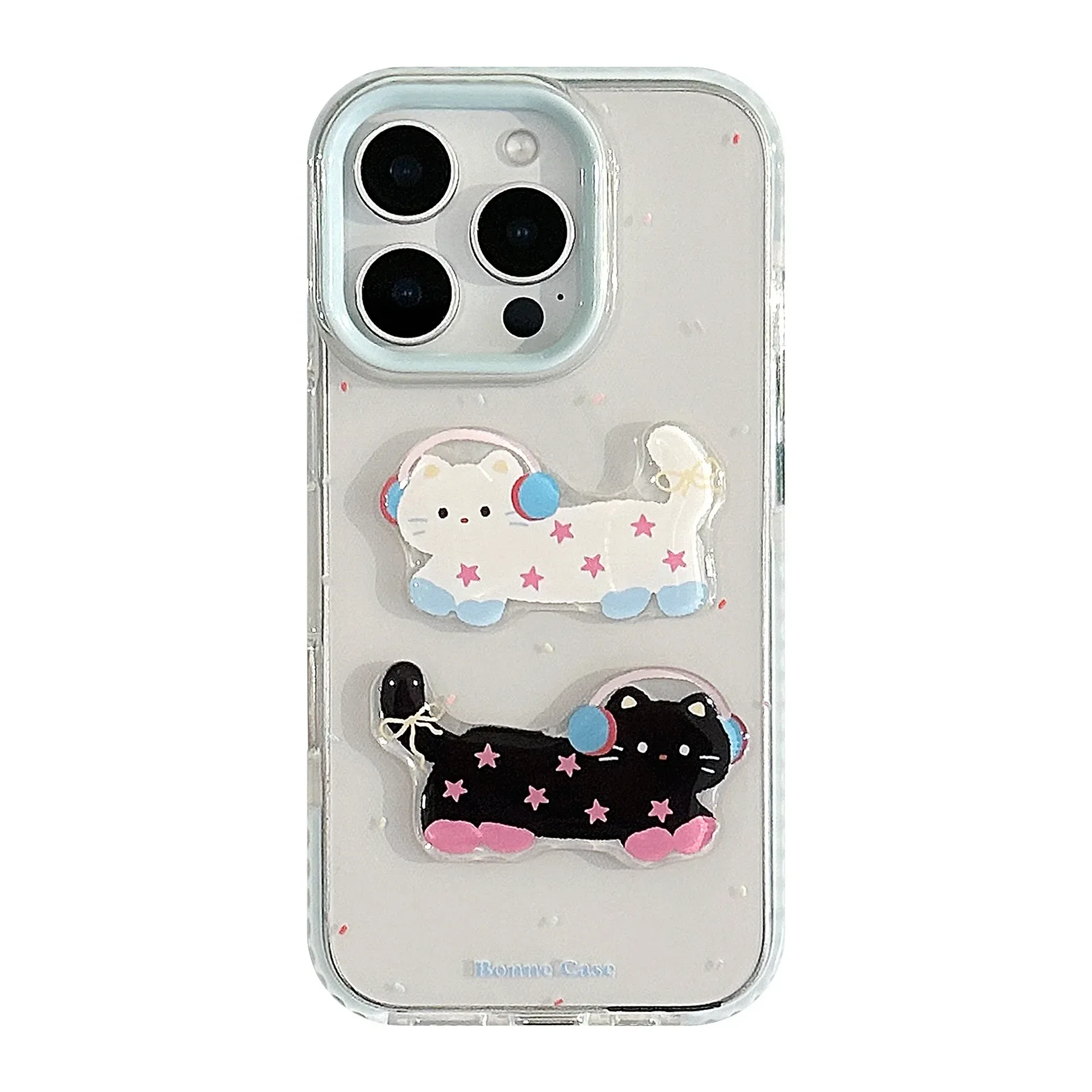 Funda de teléfono de gatito de lunares azules y negros de dibujos animados para IPhone17 16 15 14 12 13 11 Pro ProMax Plus X XR cubierta de teléfono a prueba de golpes