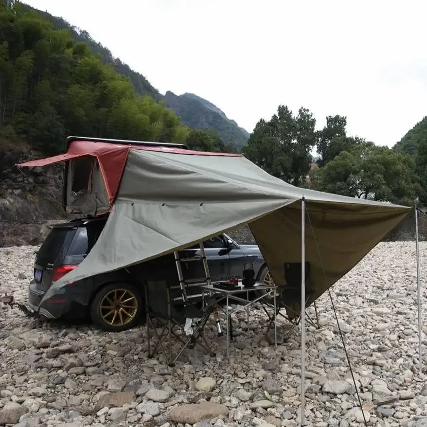 A for New Design ABS Auto Side Opening SUV Truck Pickup Car Hardshell Roof Top Tent Waterproof Canvas Awning Aluminum Pole for
