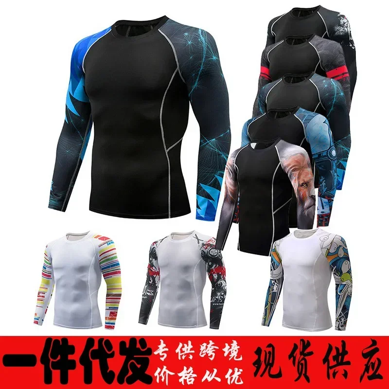 

Compression Shirt Men Printed Fitness Musculation Bodybuilding Cycling Long Sleeve T-Shirt Men Workout Gym Sport Running Top Tee