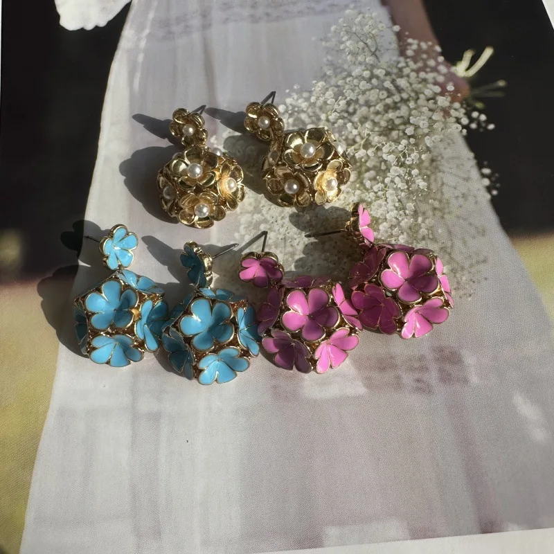 

High Fashion New Fashion With Party Hydrangea Multicolor Stud Earrings Women