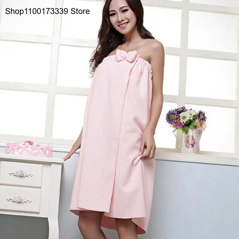 Korean Version Women Bath Dress Comfy Absorbent Microfiber Tube Tops Bow 140X75Cm for Shower Sauna Spa Body Robe Towel Wrap