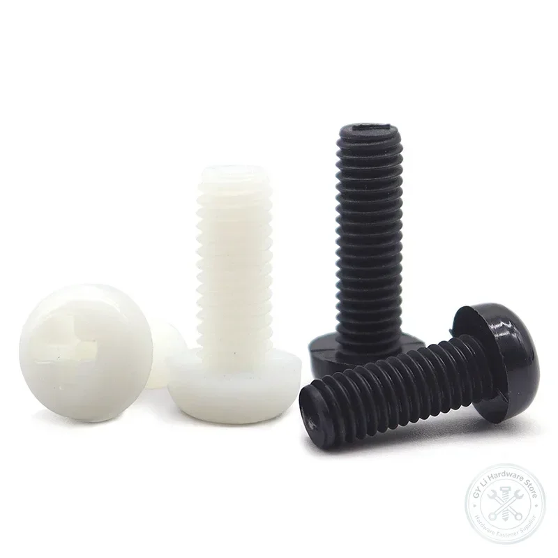 Plastic Nylon Phillips Pan Head Screws PA66, White Black Plastic Insulated Cross Round Head Bolts M2 M2.5 M3 M4 M6 M8 Fastener