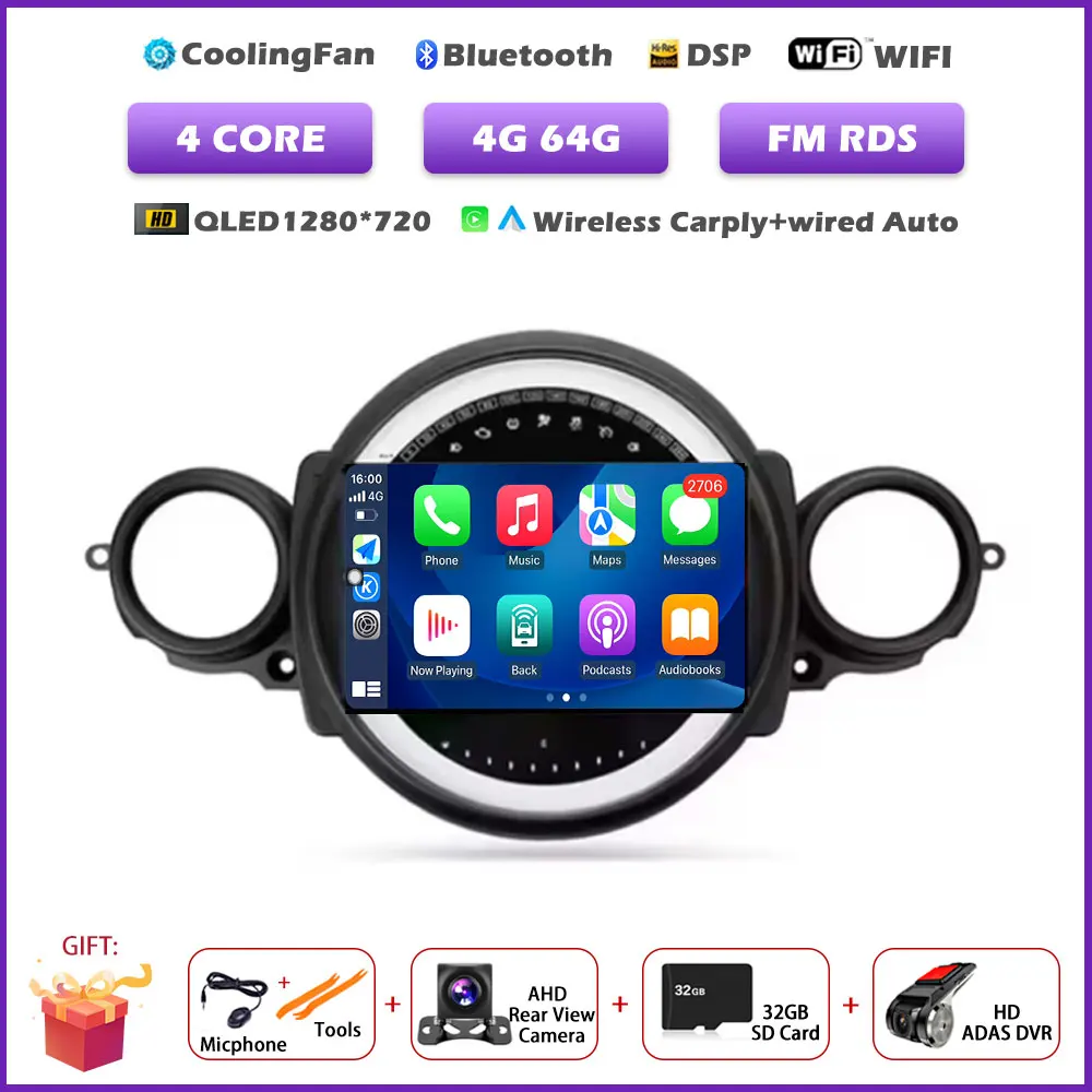 Auto radio voor BMW Mini Cooper R56 R60 R51 2006-2014 Android 16 Auto Carplay Multimedia Draadloze Navigatie Intelligente BT
