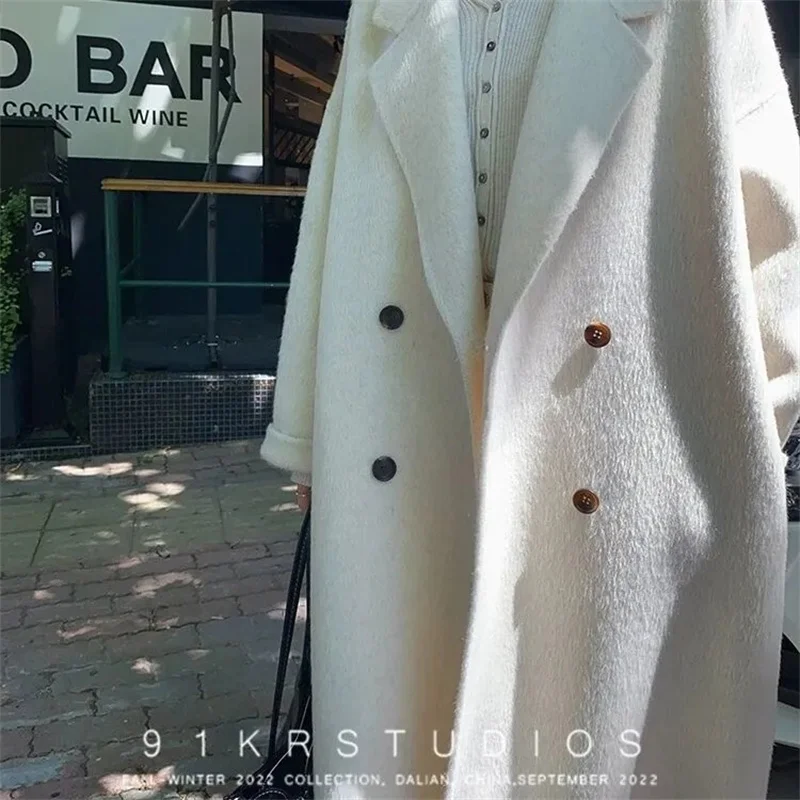 Manteau en cachemire double face pour femme, manteau à double boutonnage, long et solide, vintage, document, mode, hiver, 2025