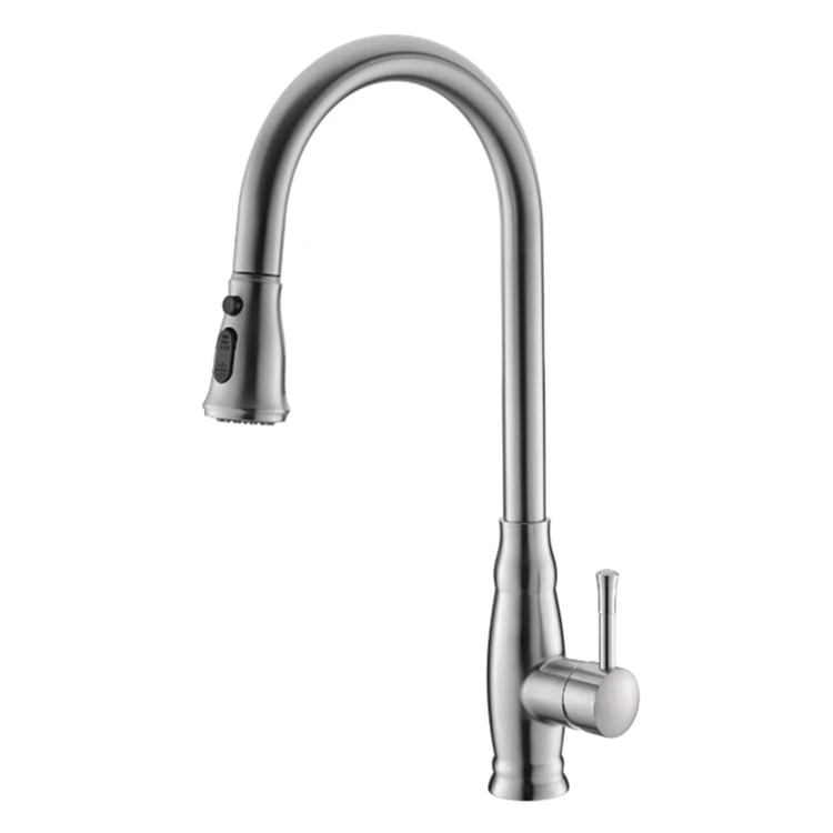

Popular CUPC Satin Best Brushed Nickel Pull Down Kitchen Double Bowl Sink Faucet with Single Lever Handle and Hole