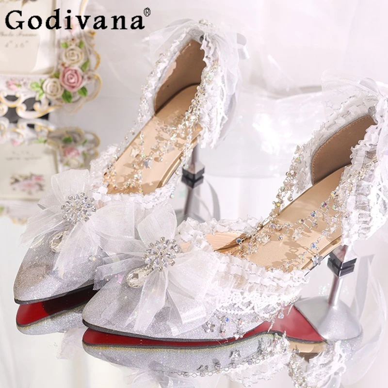 

Butterfly Lolita Original Pointed Toe Shows Women's Silver Ceremony Wedding Shoes Female Japanese Style High Heel Lo Shoes