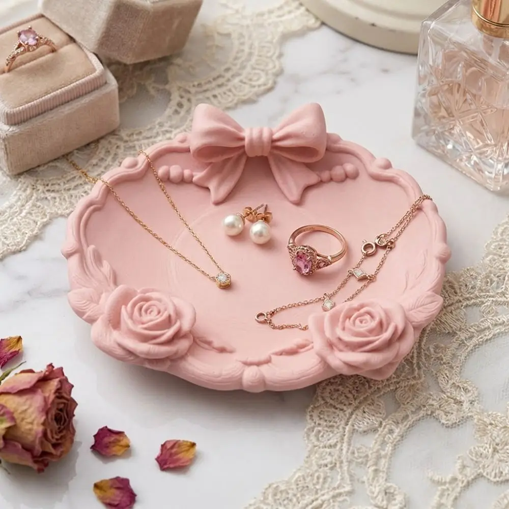 Plastic Bow-Shaped Jewelry Dish Wavy Edge Smooth Surface Bow Knot Trinket Plate Decorative Simple Jewelry Storage Tray