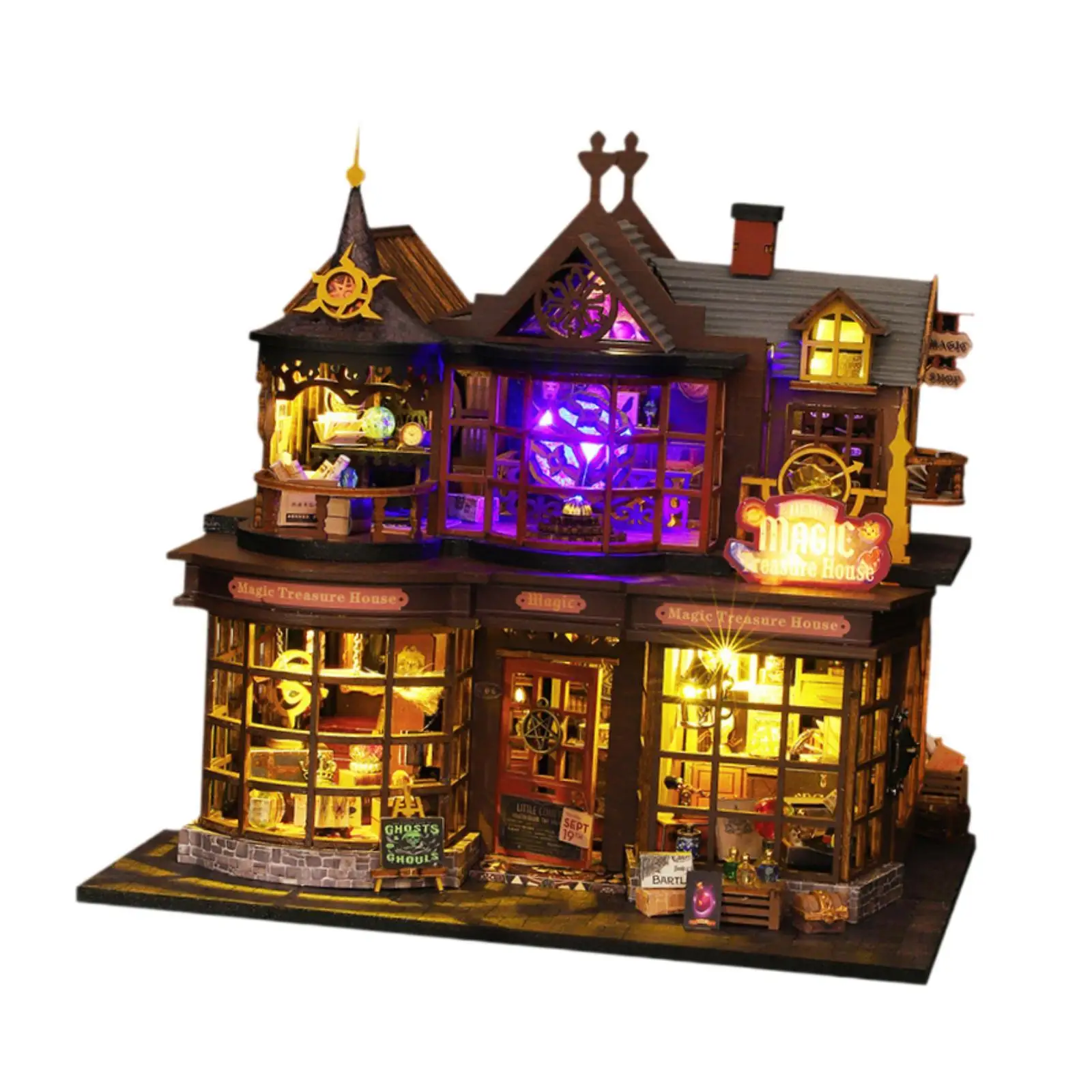 Kits de bricolage pour maison de poupée, accessoires de maison de poupée en bois, Vintage fait à la main avec lumières