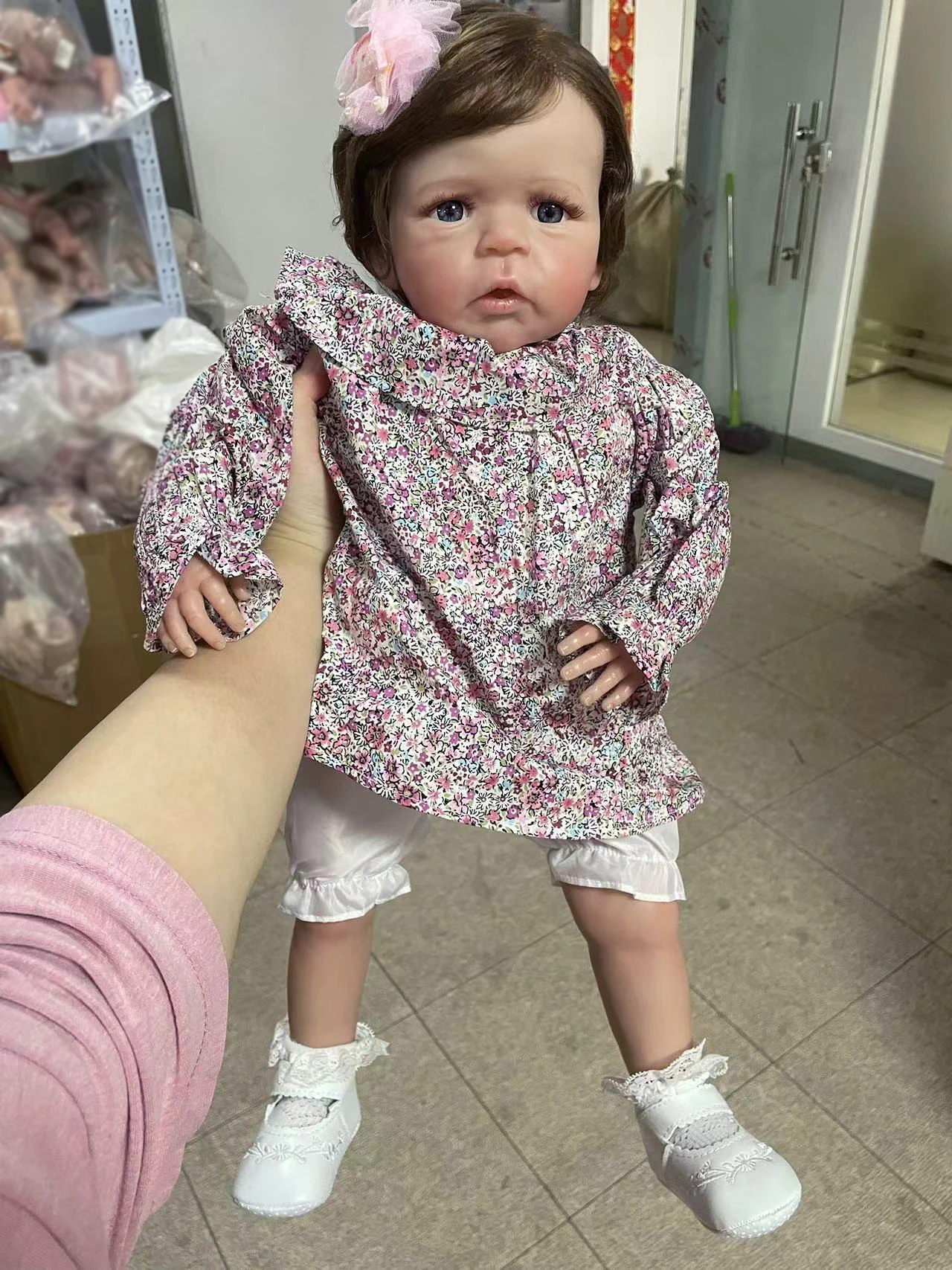 24 بوصة ساندي لينة القطن الجسم نابض بالحياة تولد من جديد دمية طبقات متعددة اللوحة ثلاثية الأبعاد الجلد مرئية الأوردة مع شعر الجذر اليد