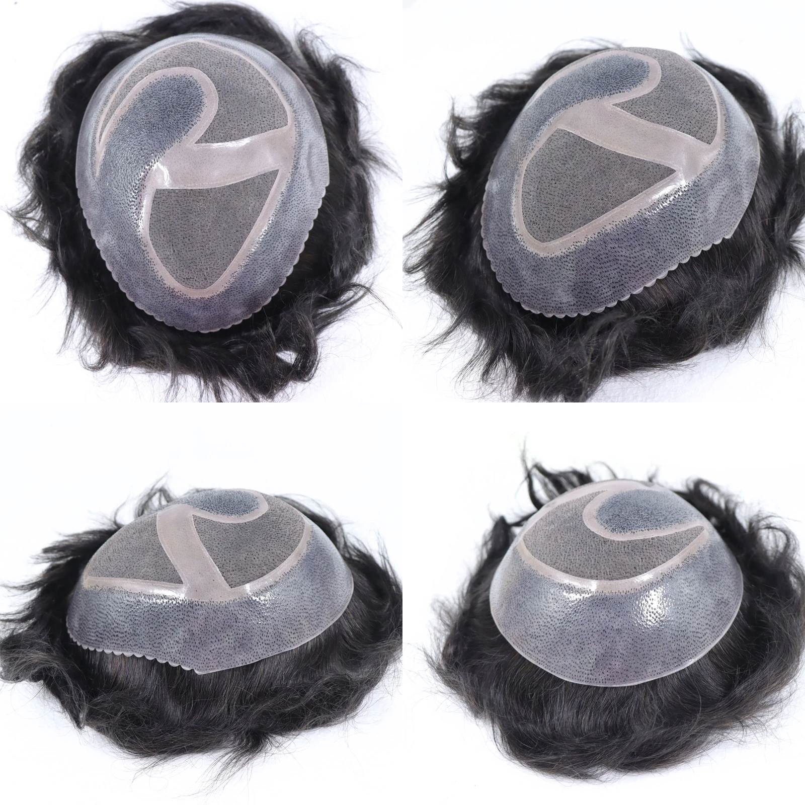 ذكر الشعر البشري استبدال الشعر المستعار للرجال 8x10 بوصة تنفس أحادية و بولي Base قاعدة شعر مستعار نظام الاصطناعية الشعرية السوداء الطبيعية #5