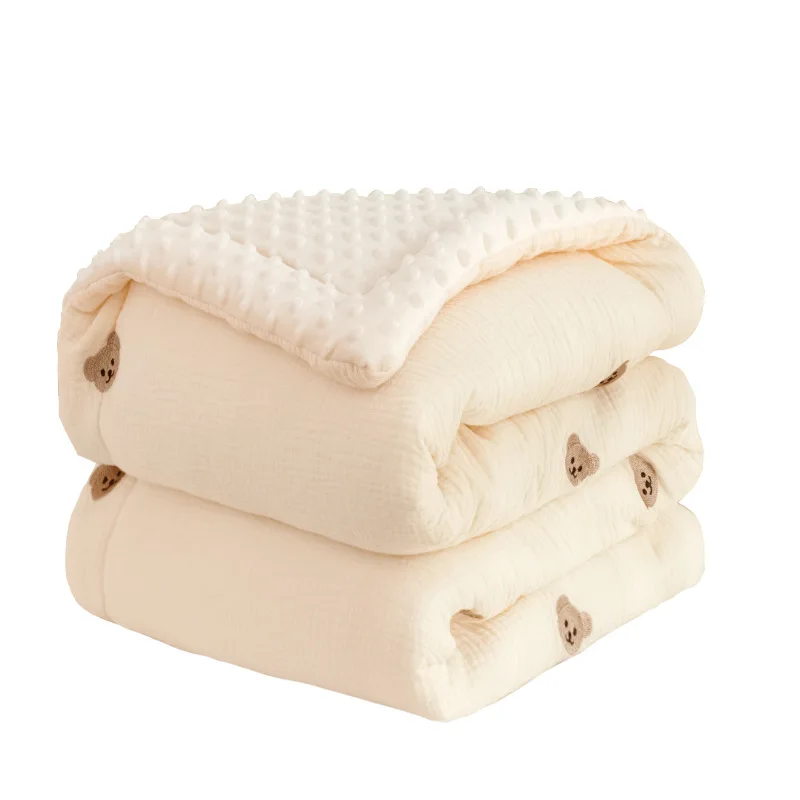 3D プラッシュドット刺繍ベビーブランケット、フィラー付き、春冬幼児用キルトブランケット、サーマルチャイルドベビー掛け布団