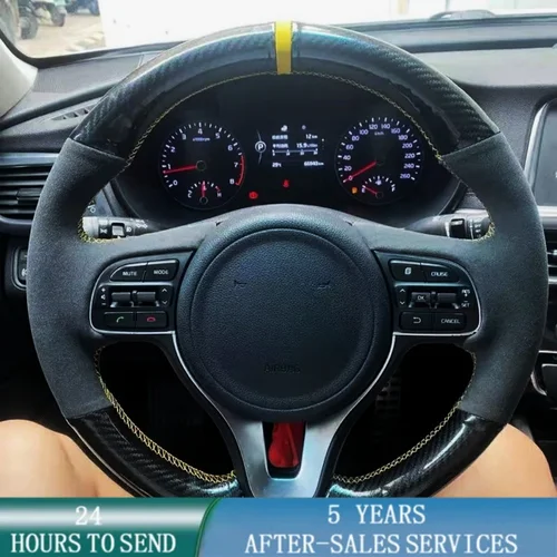 Cubierta trenzada personalizada para volante de coche, costura a mano, cuero de fibra de carbono para Kia Sportage 4 KX5 2016-2019 K5 Optima 2016-2018