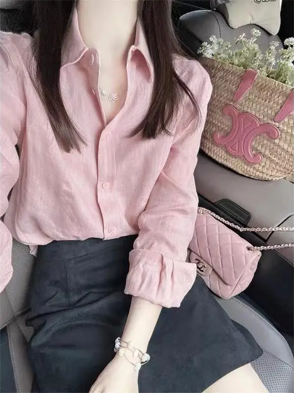 Różowy Kołnierzyk Irt Damski Ele Sle Wiosenny Dojazdy do Pracy Modny Design Sensacja Lekki Luksusowy Przeciwstarzeniowy Modny Top