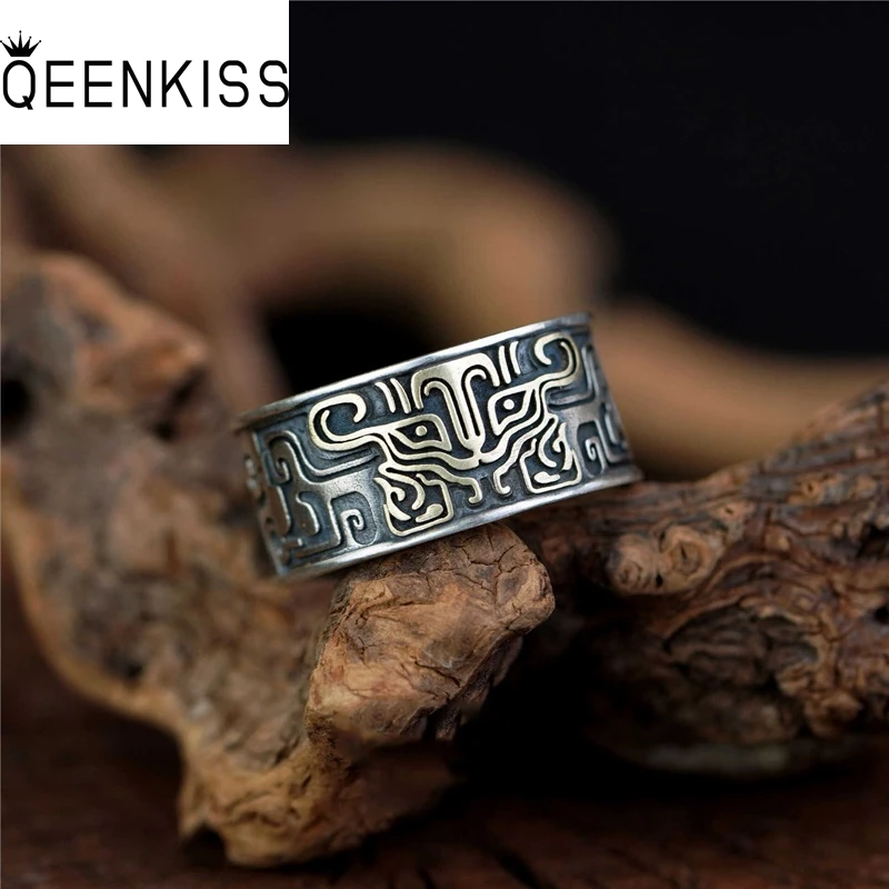 

QEENKISS 925 Sterling Silver Vintage Animal Rings for Men Male Birthday Wedding Party Christmas Boyfriend Father Gifts RG7015