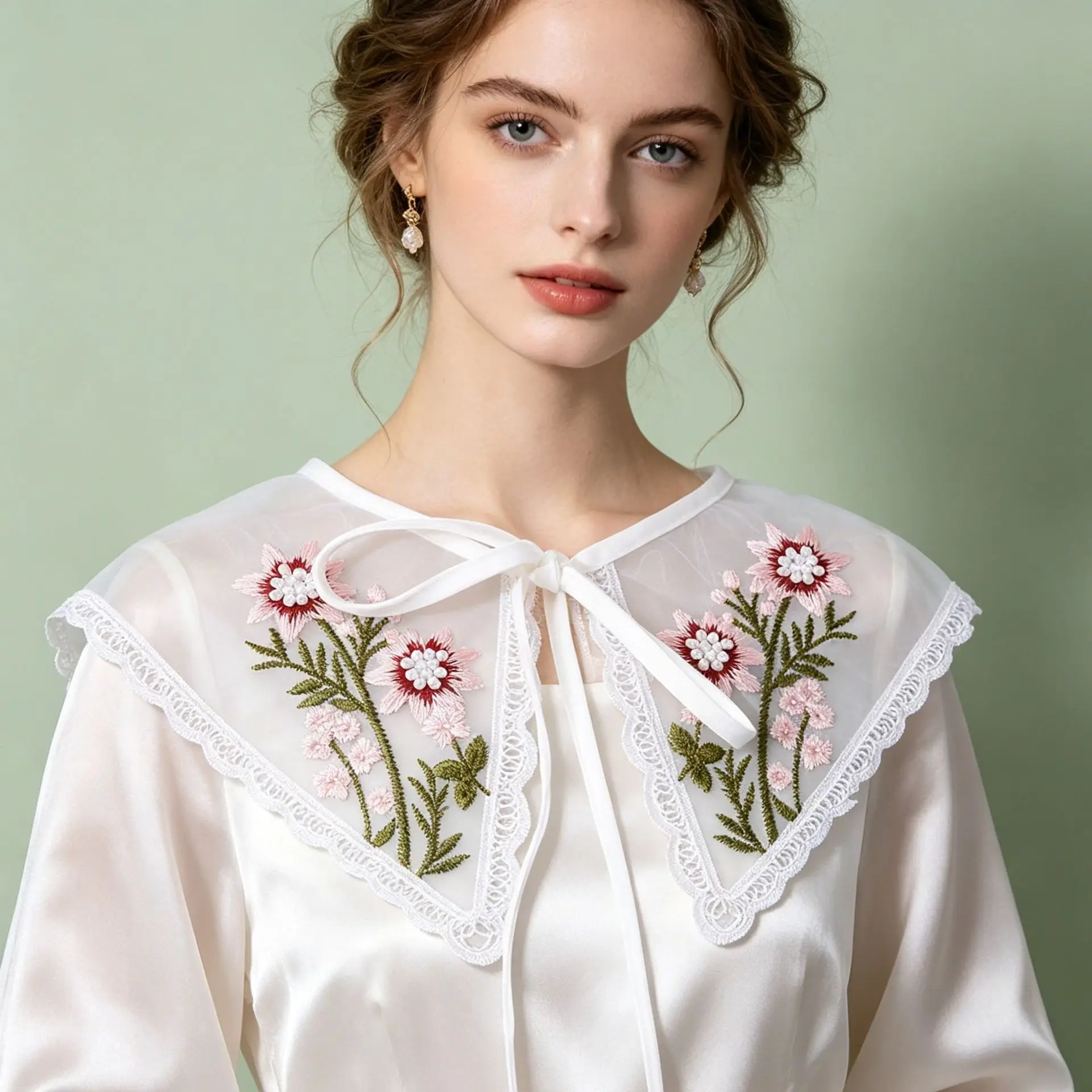 Faux Collar for Female Girls White Detachable False Collar Embroidery Floral Shawl Clothing Decorations Blouse Collar