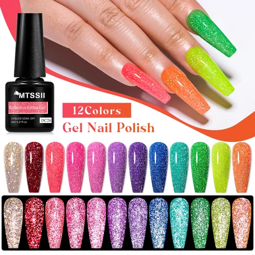 Imagen 2 del producto Juego de esmalte de uñas en Gel con purpurina, barniz de Gel UV semipermanente para remojar, manicura con caja, suministros para uñas DIY, 8/12 Uds.