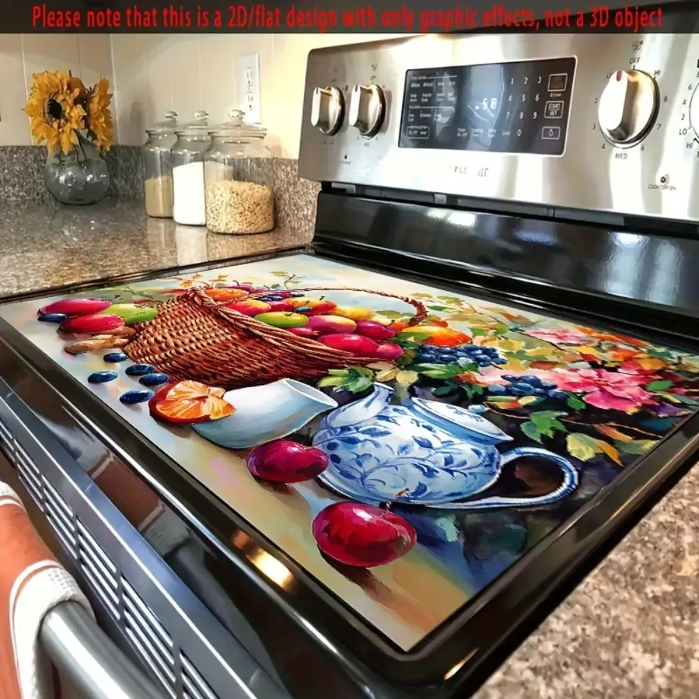 1pc Vibrant Fruit Basket Stove Mat, 28.3 x 20.5 Inches - Anti-Slip, Heat-Resistant, Scratch-Resistant Polyester Cover