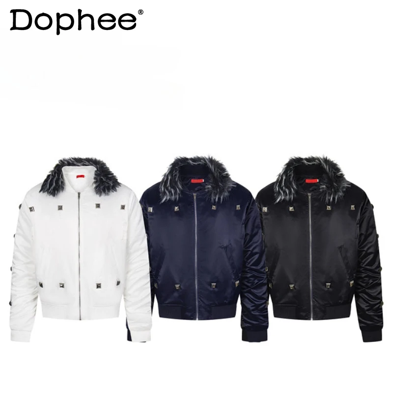 

Fashion American Style High-End Solid Color Coats Chic Faux Fur Collar Parkas Men 2025 Winter New Retro Thickened Trendy Parkas