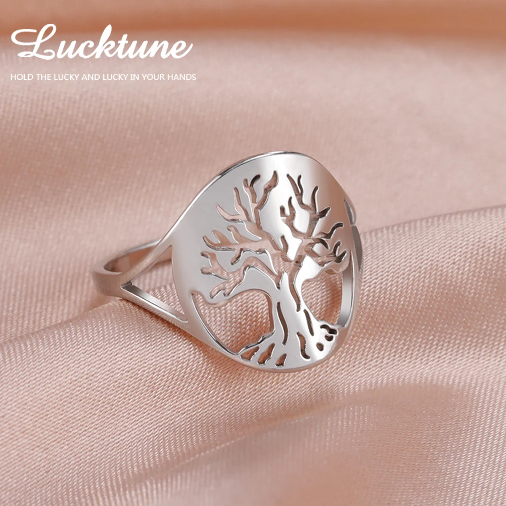 Lucktune Boom Van Het Leven Vinger Ring Roestvrij Staal Boom Symbool Zilveren Kleur Ring Voor Vrouwen Mannen Nieuw In Sieraden Paar Huwelijksgeschenk