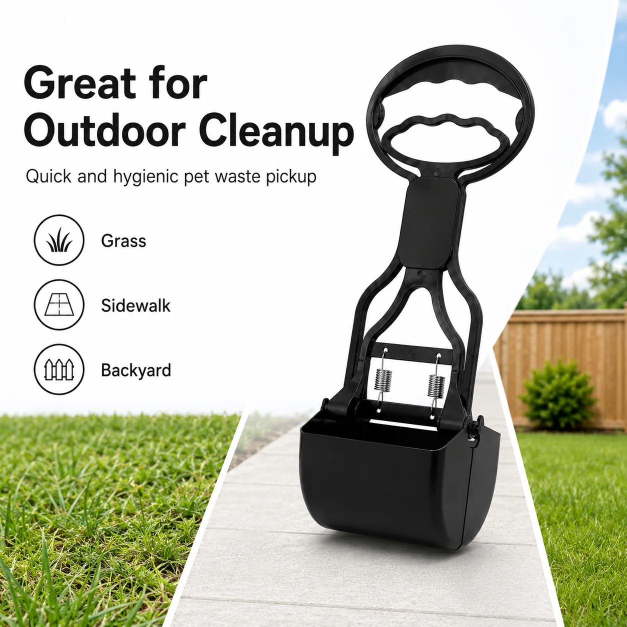 Pet Waste Scooper One Hand Portable Dog Poop Picker Spring Loaded Easy Clean Pickup Tool for Outdoor Walks Grass Sidewalk Yard
