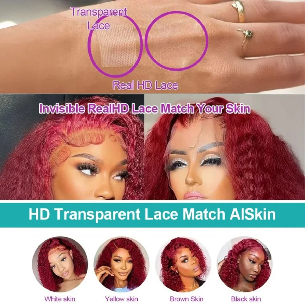 13x4 Deep Wave Lace Front Wigs Burgundy Wig Human Hair 99j Burgundy 30 Inch Human Hair Pre Plucked HD Transparent Lace Frontal Wigs for Black Women Wine Red Colored Wig 99J Burgundy Lace Front Wigs St image 8