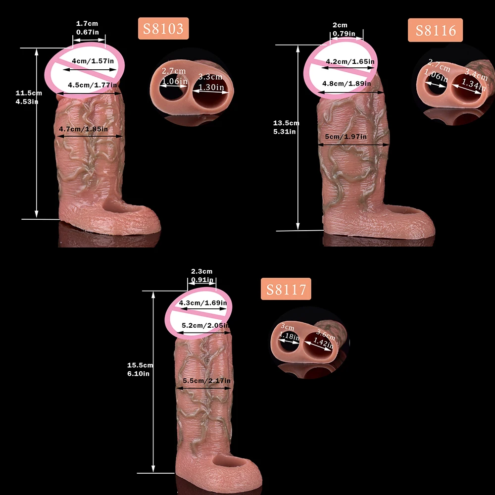 SXXY 3 Styles Realistic Penis Sleeve Soft Liquid Silicone Cock Cover With Real Veins For Men  Delay Ejaculation Dick Enlargement