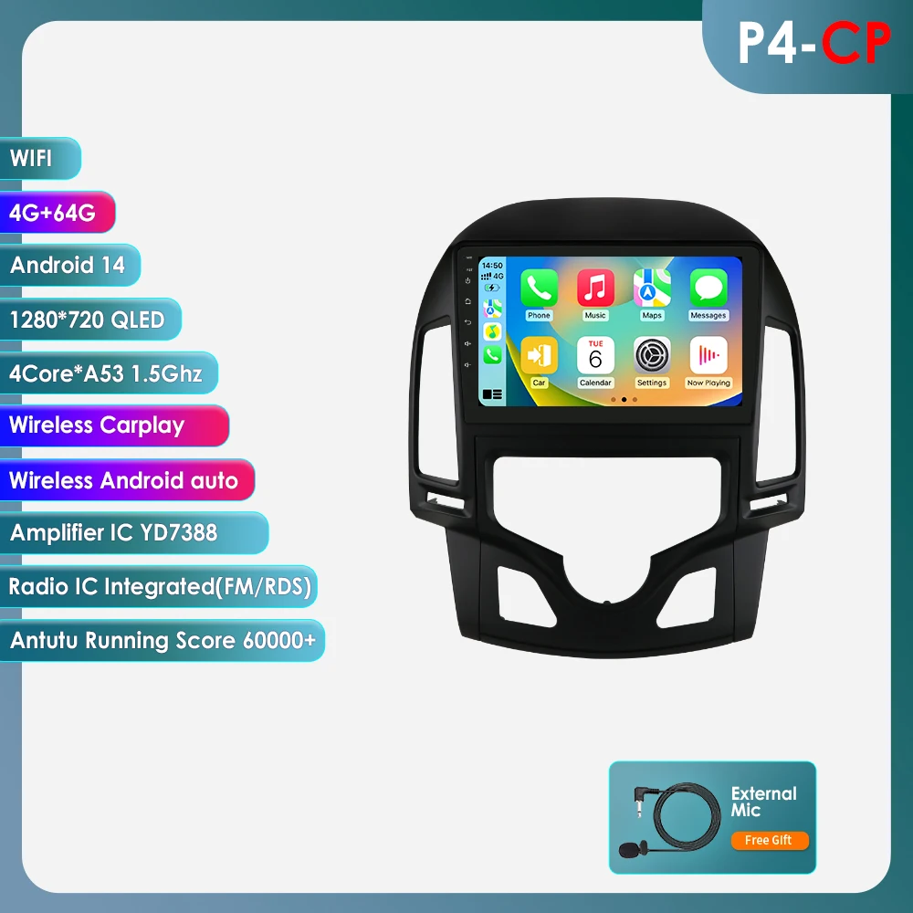 OSSURET AI Android 14 Autoradio Voor Hyundai I30 AT MT 2006-2011 Auto Multimedia GPS Carplay 4G DSP BT 360 Camera Door Snapdragon 6115