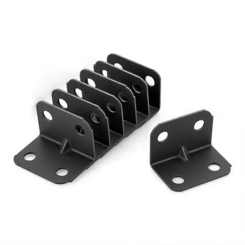 100pcs black corner codes, 4-hole fixed corner brackets, right angle fasteners, for tables, chairs, cabinets, shelves