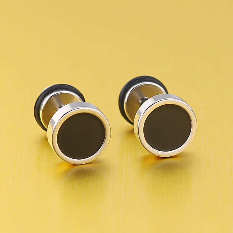 Men\'s Earings Titanium Steel Round Black Oil Drip Stud Earrings For Men Korean Fashion Stainless Steel Punk Jewelry Accessories