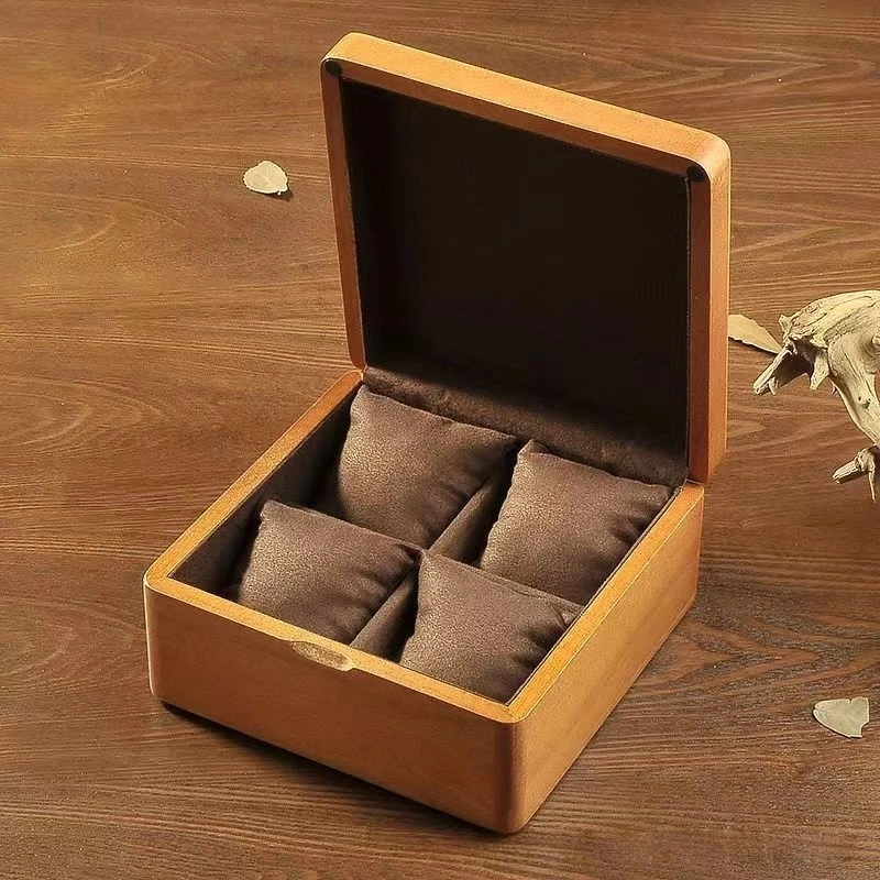 شعار قابل للتخصيص أنيق ريترو ساعة خشبية حافظة 4 فتحات خشب مريحة رائعة هدية صندوق ساعة ميكانيكية مجموعة السفر