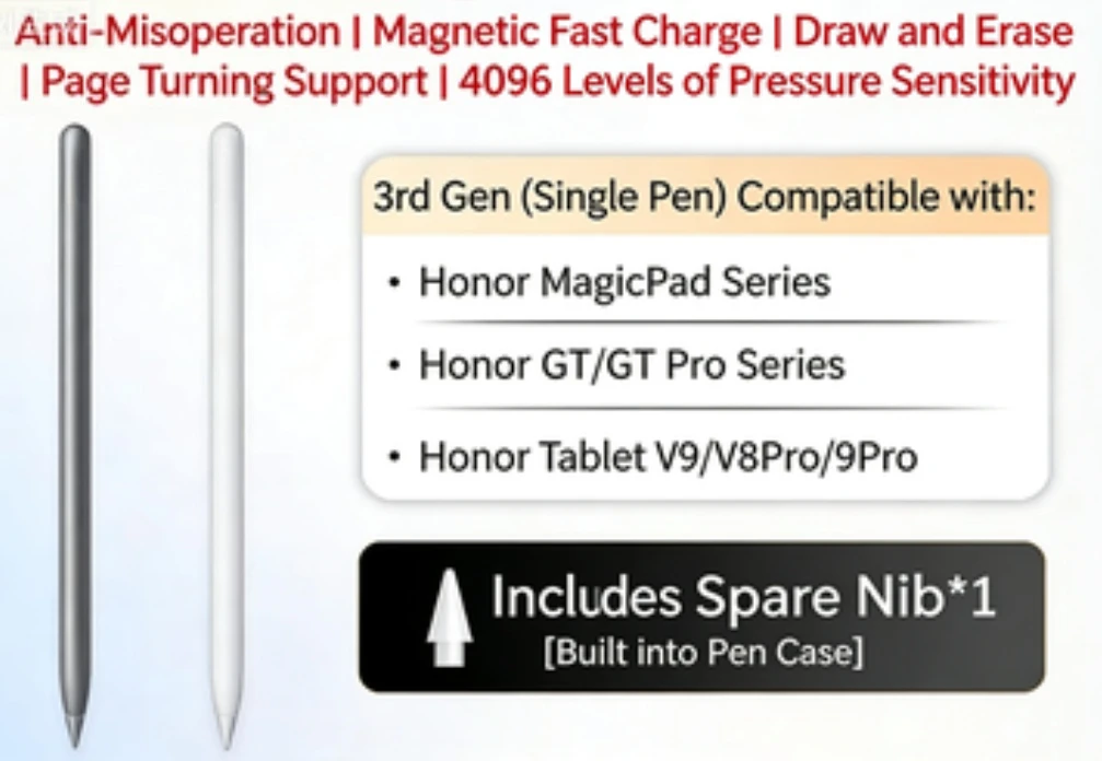 

Для Honor Magic Pencil 3, стилус 3-го поколения, планшет V9 V8 Pro V7 Pro Magicpad 2 13 GT Pro 9Pro, магнитная быстрая зарядка