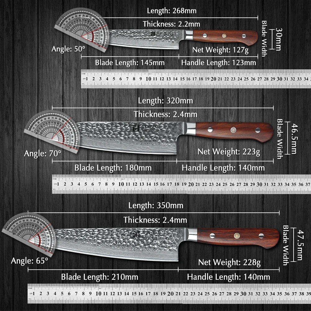 XINZUO 3 PCS Kitchen Knives Set Japanese 67 Layer Damascus Stainless Steel VG10 Knife Chef Utility Santoku Knife Rosewood Handle