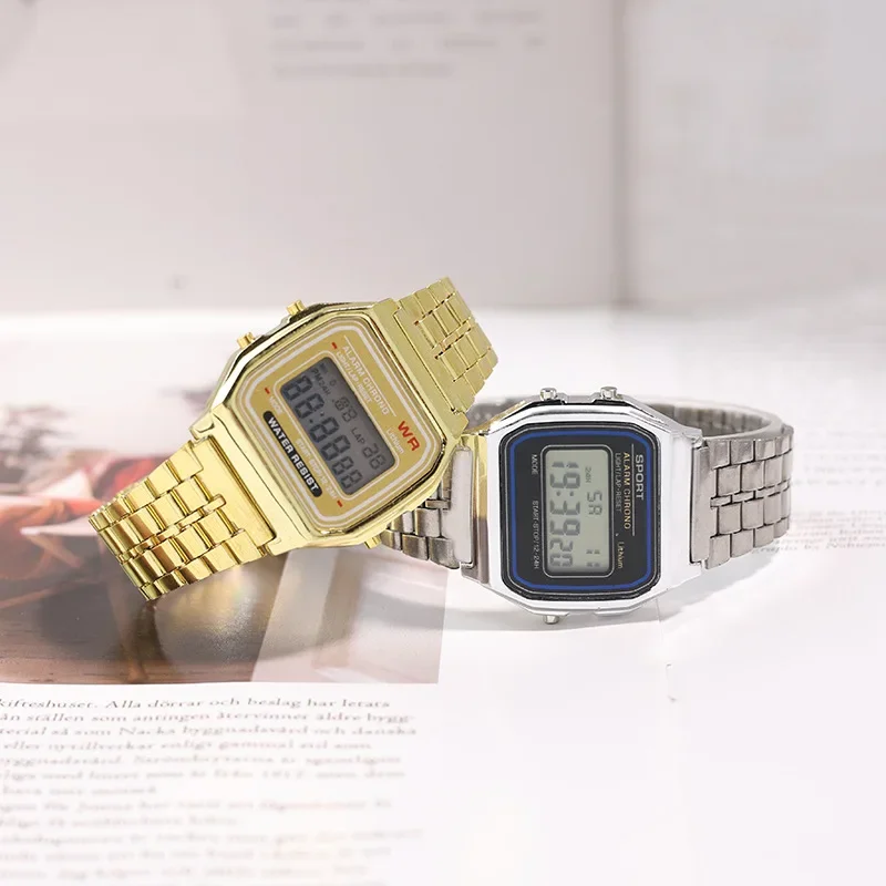 Fashionable and Classic Square Electronic Watch, Same Style for Men and Women, Couple Style Electronic Watch Steel Band A159, Ge