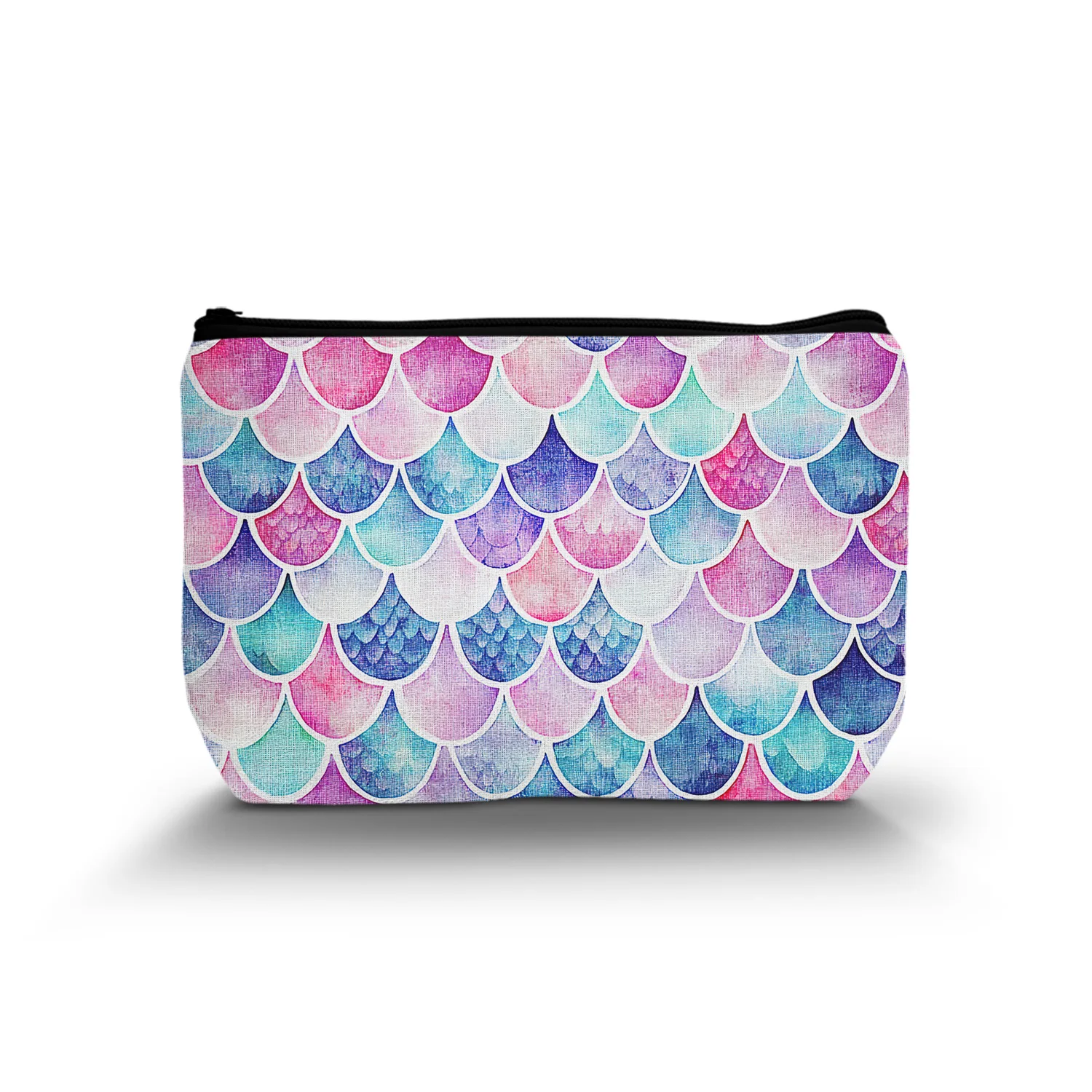 1Pc Cute Blue Pink Fish Scale Cosmetic Bag Abstract Vintage Zipper Portable Women Cosmetic Bag Best Gift For Friends