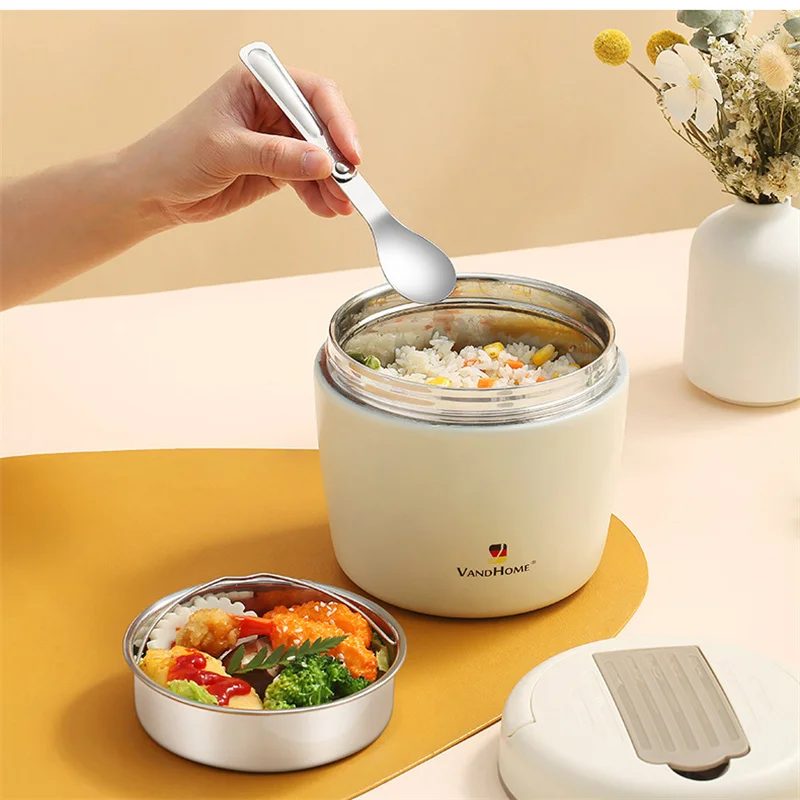 Lunch Containers tiffin box lunchbox Snack Boxes with bag spoon Microwave Safe 1200ml Round stainless steel Vacuum insulation